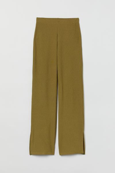 Wide-cut Slit-hem Jersey Pants | H&M (US)