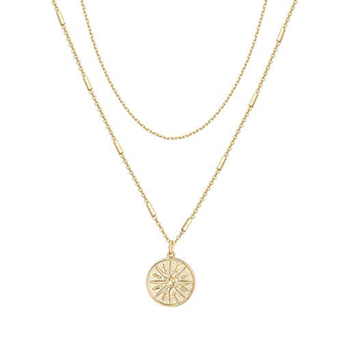 PAVOI 14K Yellow Gold Plated Trendy Coin Pendant Necklaces for Women - Aesthetic Layering Chain Necklace | Amazon (US)