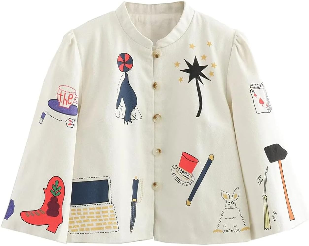 Women Coats Basic Single Breasted O-Neck Long Sleeve Jacket Printed Jacket | Amazon (US)