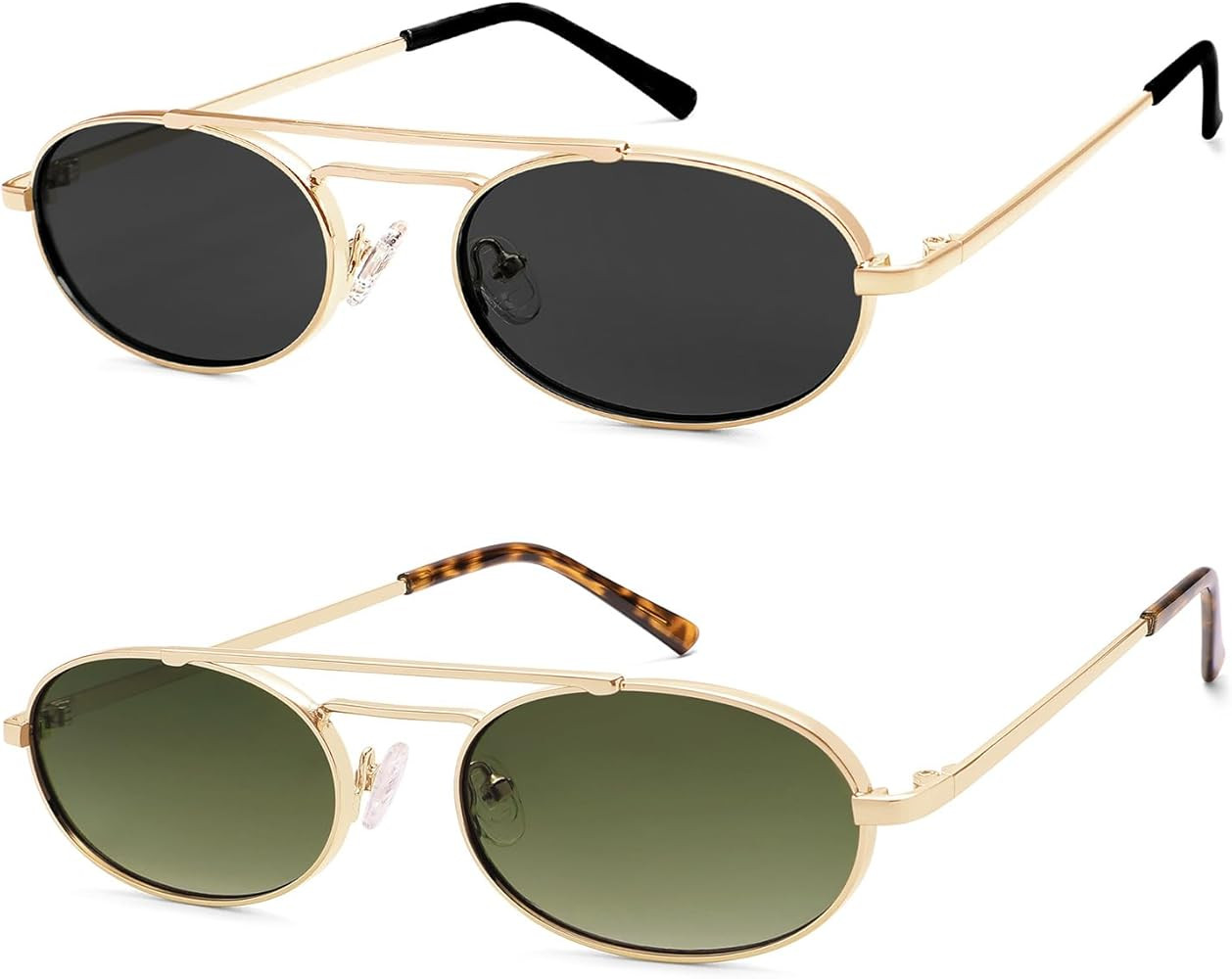 Oval Trendy Retro sunglasses Double bridge for women men 90S Narrow Vintage Small Sunnies AR81048 | Amazon (US)