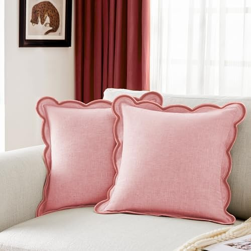 Scalloped Pillow Cover Pack of 2 Spring Chenille Decorative Throw Pillow Covers Cute Boho Couch P... | Amazon (US)