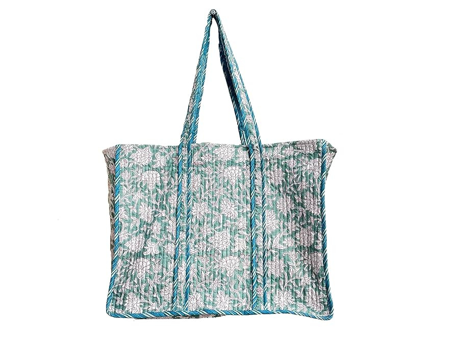 florel print cotton Quilted Tote Bag, cotton large shopping bag,Floral printed Tote Bag, Eco frie... | Amazon (US)