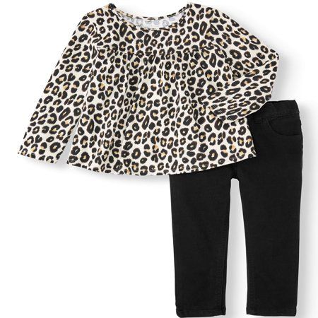 Garanimals Print Swing Top & Twill Pants, 2pc Outfit Set (Toddler Girls) | Walmart (US)