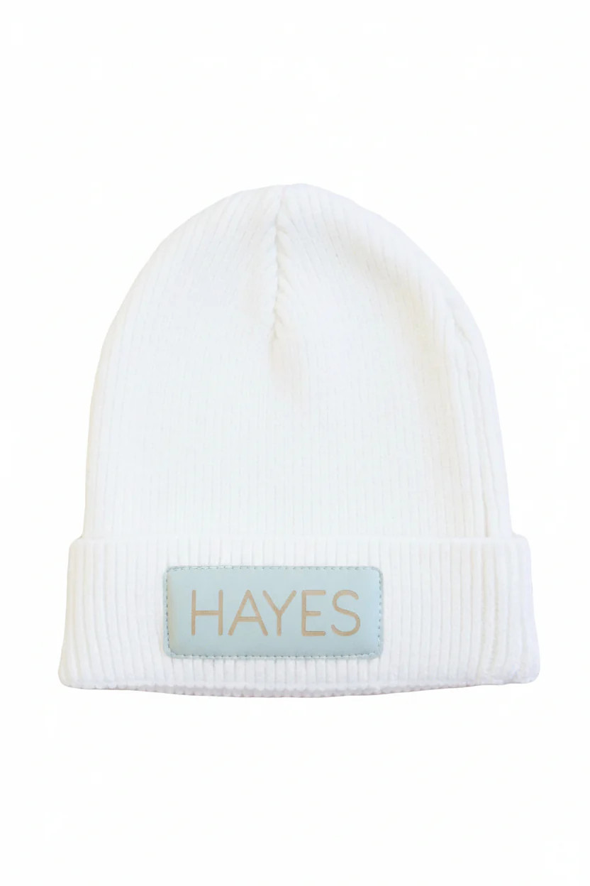 Personalized Newborn Leather Patch Beanie | All Colors | Caden Lane
