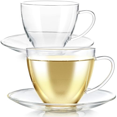 Teabloom Royal Teacup and Saucer Set 2-Pack – 12 OZ/ 350 ML Capacity – Glass Mug Set – Premium Borosilicate Glass – Durable and Heat Resistant | Amazon (US)