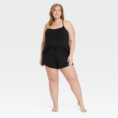 Women's Cloud Knit Tank Top and Shorts Pajama Set - Auden™ Black 3X: Adjustable Straps, Modal-Spandex Blend, Plus Size | Target
