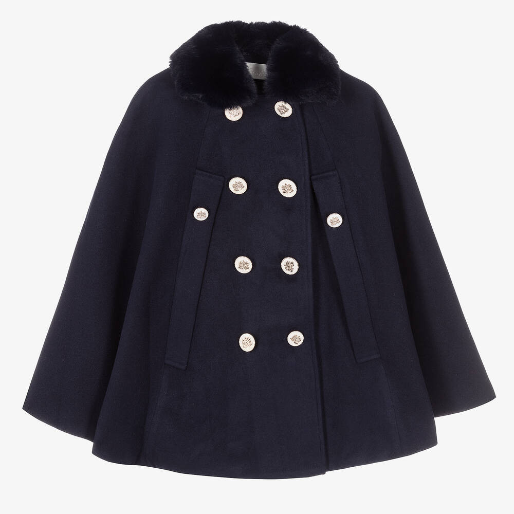 Girls Navy Blue Felted Cape | Childrensalon