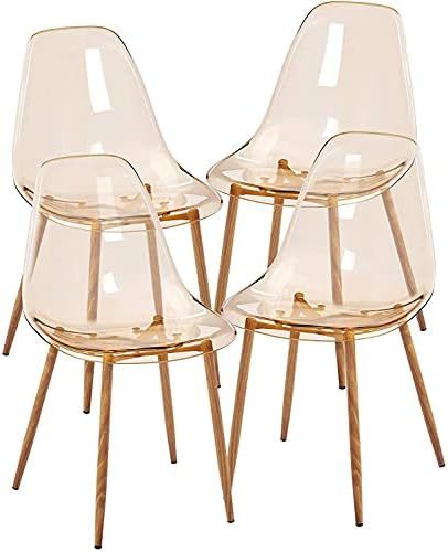 GreenForest Acrylic Ghost Chairs Set of 4, Dining Kitchen Room Chairs with Crystal Seat, Modern S... | Amazon (US)