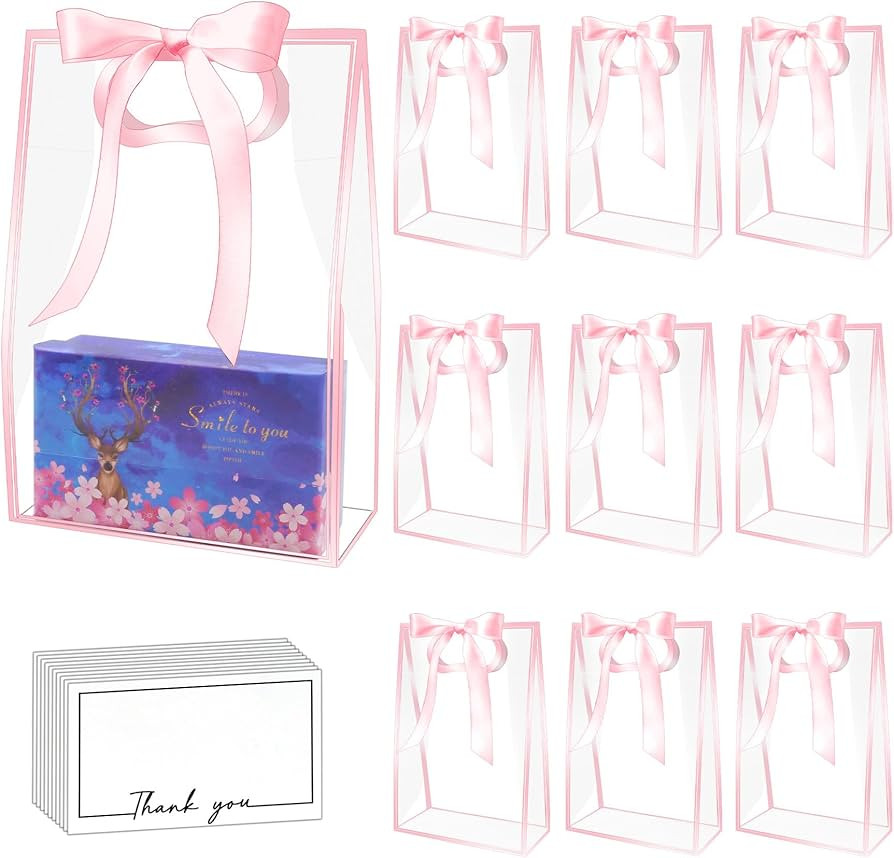 15Pack Clear Plastic Gift Bags with Handle,Reusable PP Gift Wrap Tote Bags with Ribbon for Weddin... | Amazon (US)