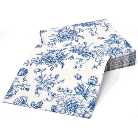 Gift Boutique Floral Cocktail Napkins, Blue & White Spring Flower Disposable Paper Napkins, 120-Pack | Walmart (US)
