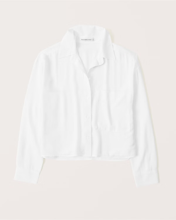 90s Cropped Boxy Faux Silk Button-Up Shirt | Abercrombie & Fitch (US)