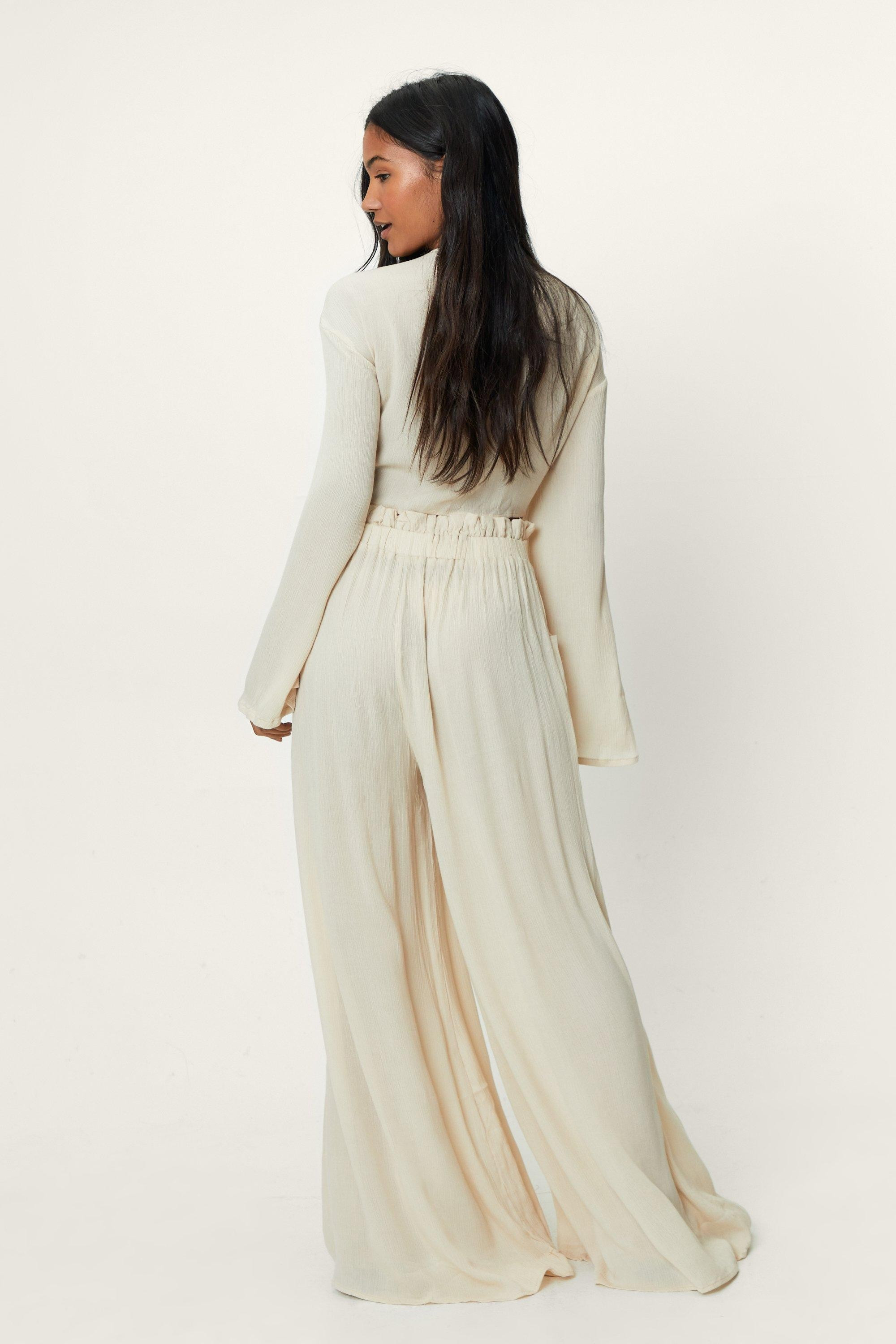 Crinkle Tie Front Shirt And Paperbag Wide Leg | Nasty Gal (US)