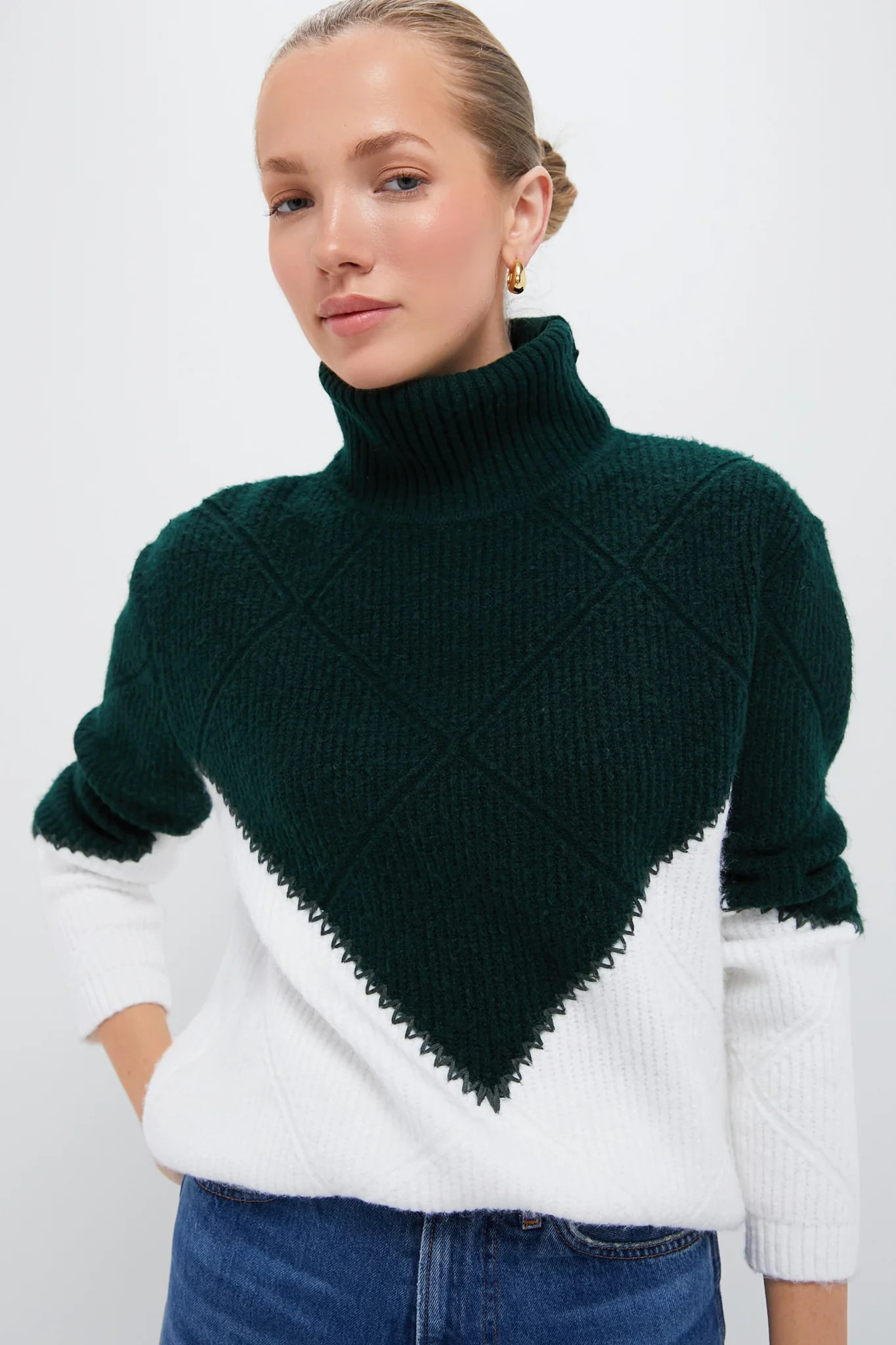 Green & Cream Diamond Demi Turtleneck | Tuckernuck (US)