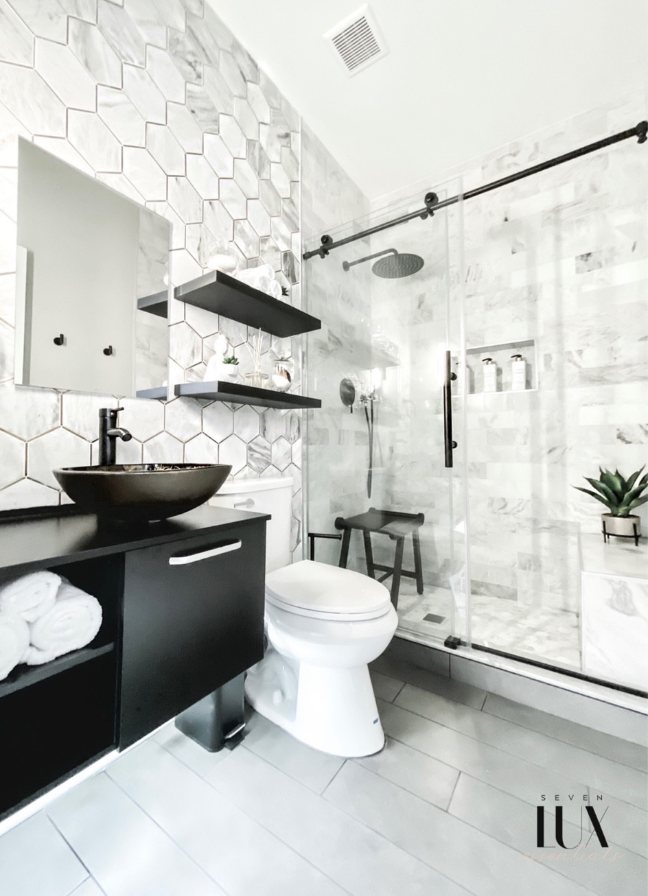 Black and white bathroom remodel, black and white bathroom, decor, marble bathroom, modern marble, bathroom, neutral, bathroom, spring bathroom, decor industrial bathroom, expensive bathroom looks so look for less designer, bathroom, style, designer, decor, ideas bathroom sink rainfall shower, faux plants 

#LTKunder50 #LTKfamily #LTKhome