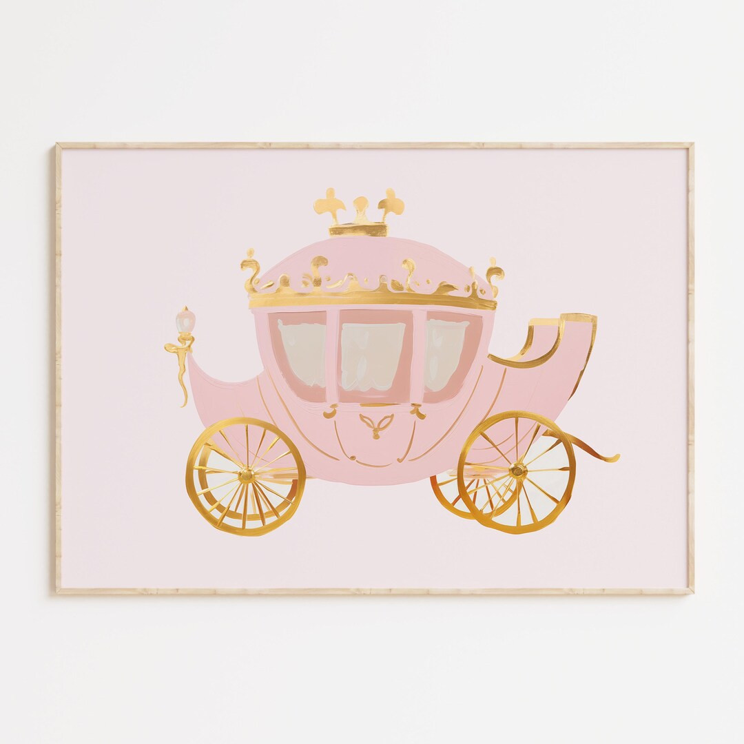 Pink Golden Princess Carriage Print, Digital Download, Magical Fairytale Print, Nursery Wall Art,... | Etsy (US)