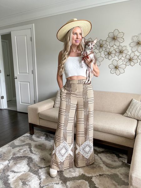 Love these wide leg pants from the transition from summer to fall!

Fall outfit, boho, knit cami top, dog necklace, straw hat

#LTKSeasonal #LTKstyletip #LTKunder50