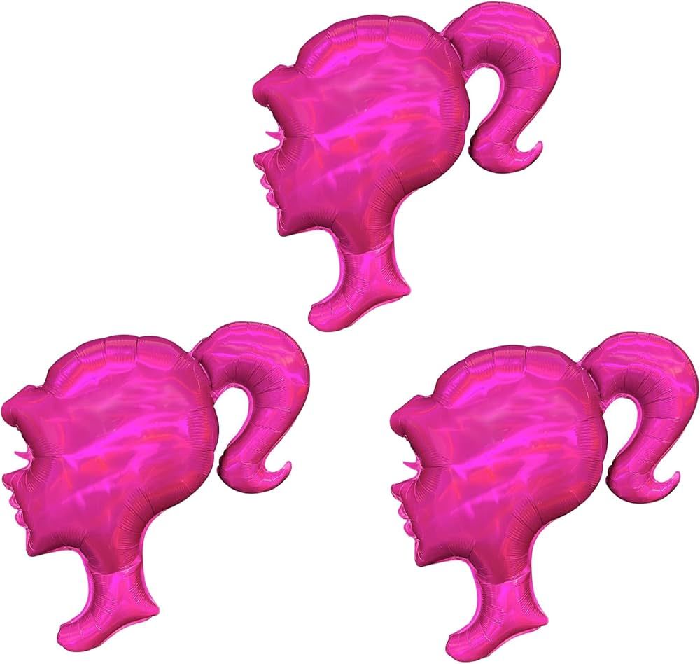 Pink Girls Head Balloons 3Pcs 28 INCH Hot Pink Doll Balloons Pink Princess Balloons for Birthday ... | Amazon (US)