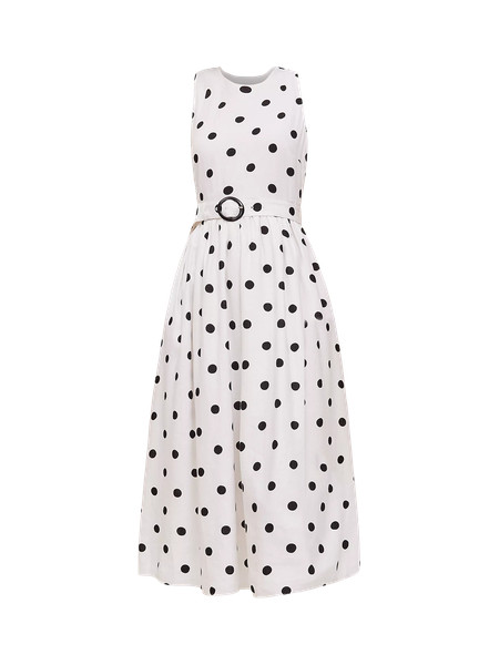 Petite Dotted Linen Blend Midi Dress | Ann Taylor