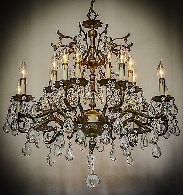 Big 18Lt Antique Vintage French Crystals Brass Chandelier Crystals 1950’s Old | eBay US