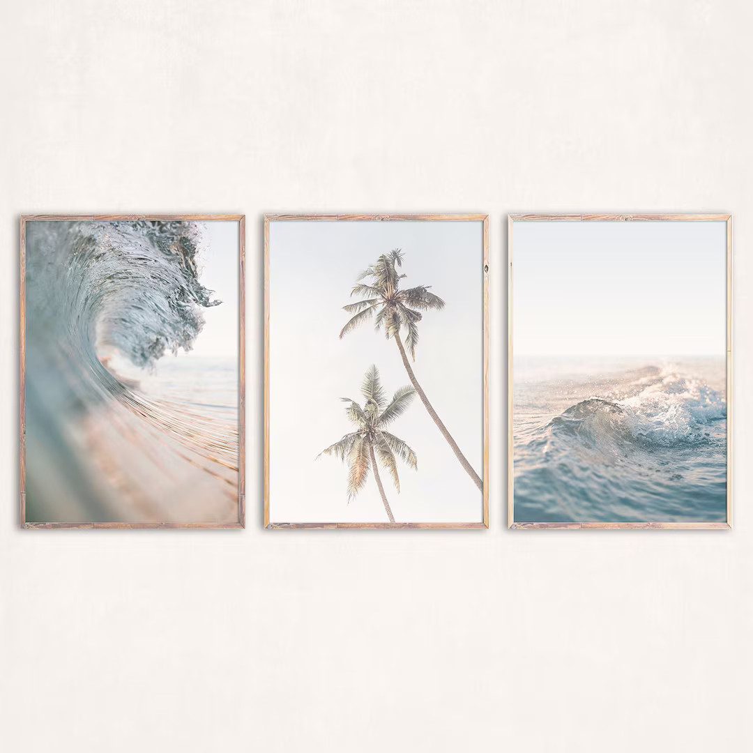 Pastel Beach Print Set of 3 Posters Ocean Printable Beach Wall Art Pastel Decor Neutral Art Print... | Etsy (US)