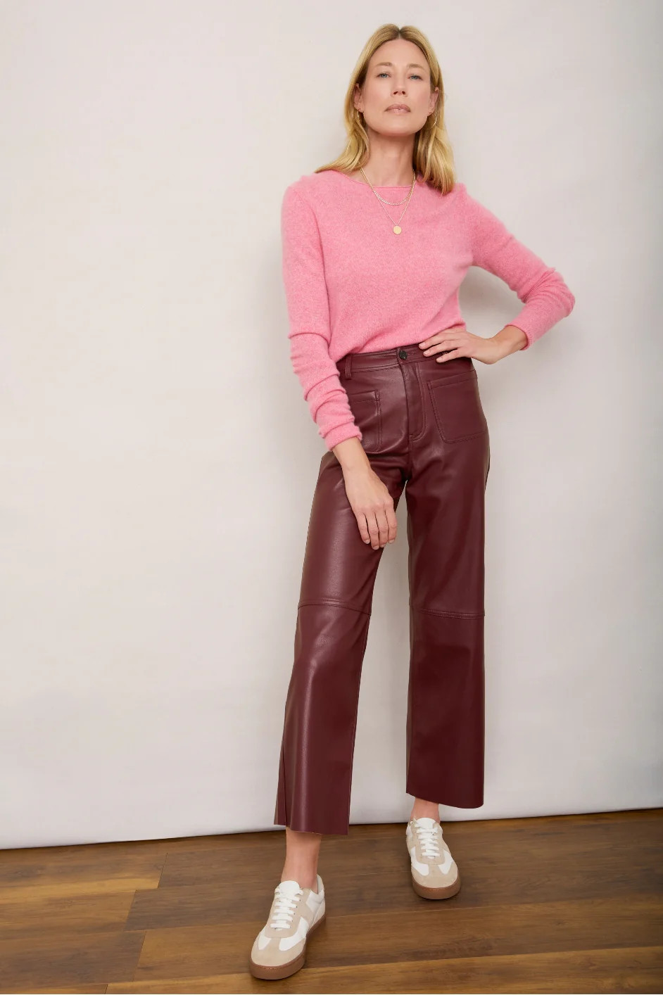 Jules Faux Leather Trousers - Plum | WYSE London