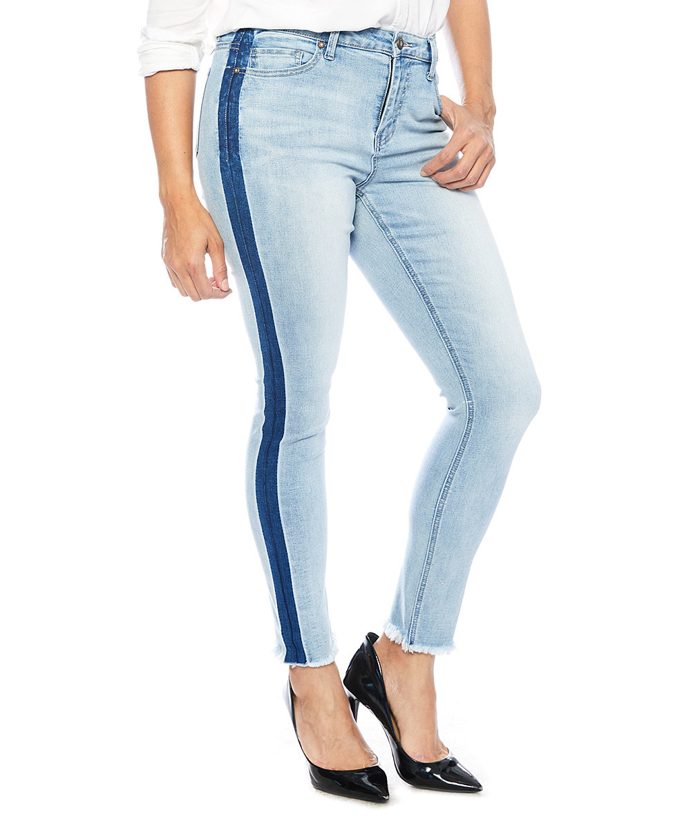 Zelle Belle Women's Denim Pants and Jeans REDWOOD - Light Wash Contrast-Stripe Crop Skinny Jeans - W | Zulily