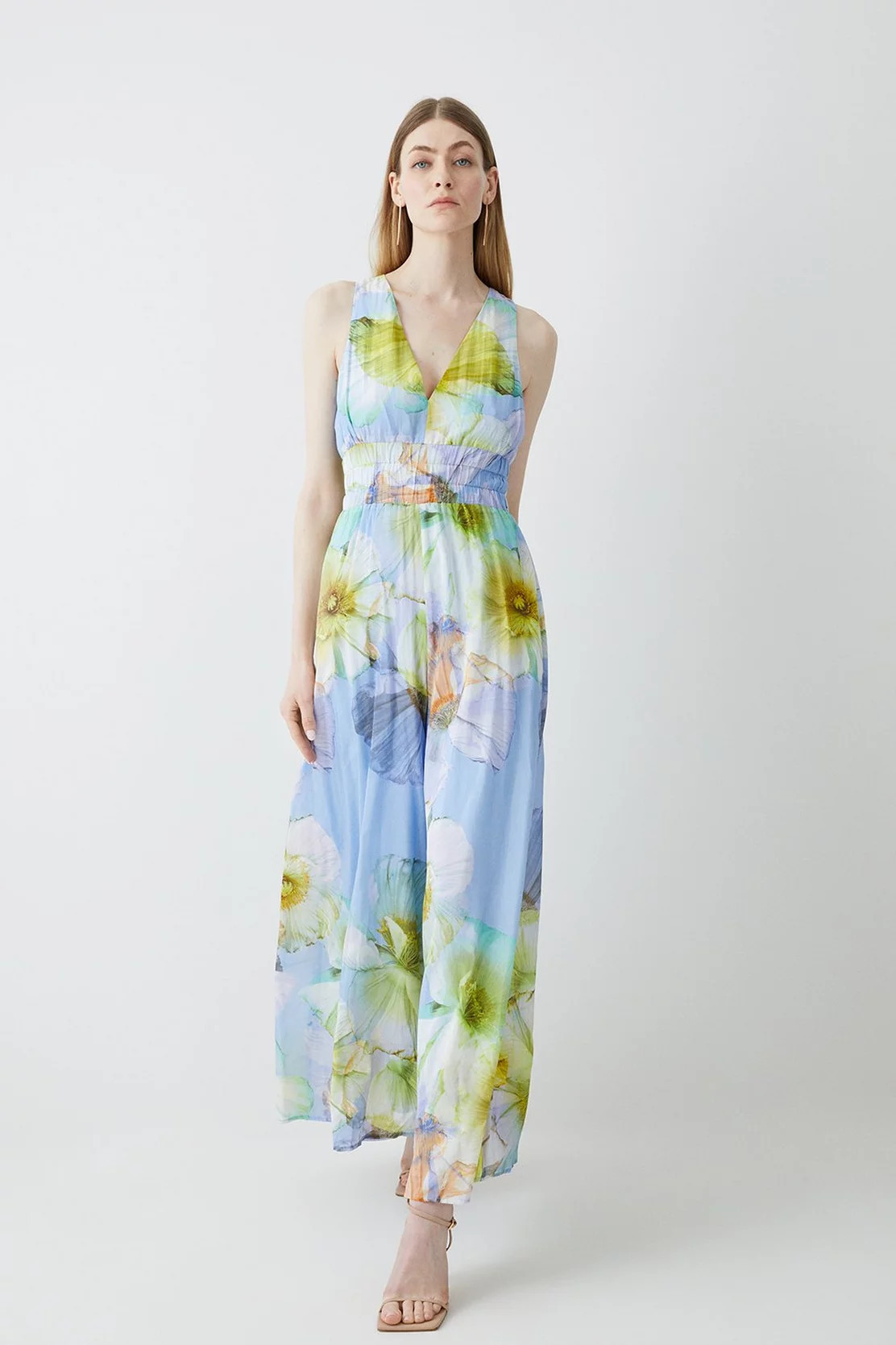 Photographic Floral Silk Cotton Wide Leg Jumpsuit | Karen Millen US