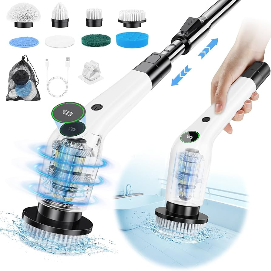 Electric Spin Scrubber, Cordless Shower Scrubber with 8 Scrub Brush, 2 Speed with Adjustable Exte... | Amazon (US)