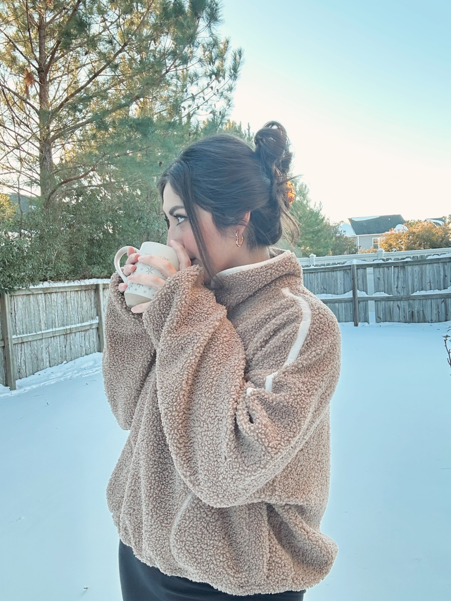 Sherpa quarter zip jacket
Gold heart hoop earrings 
Cozy winter outfit 

#LTKootd #LTKSeasonal #LTKmomlife