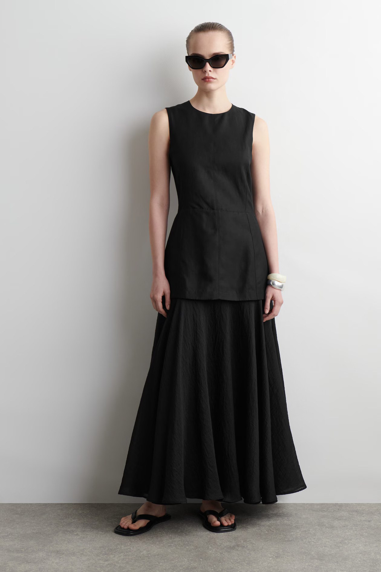 LAYERED PEPLUM MIDI DRESS - BLACK | COS UK