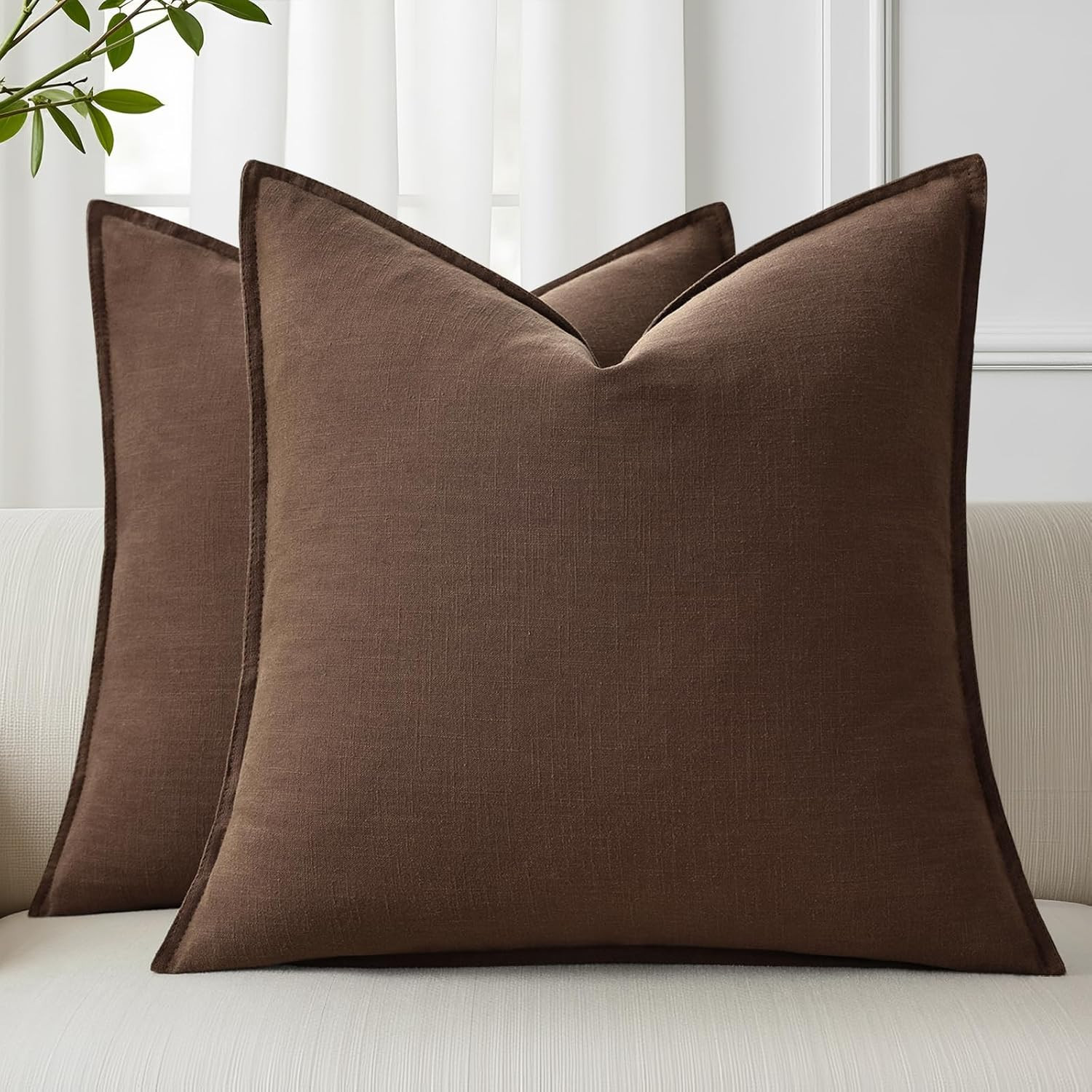decorUhome Fall Brown Linen Throw Pillow Covers 20x20 Set of 2 | Amazon (US)
