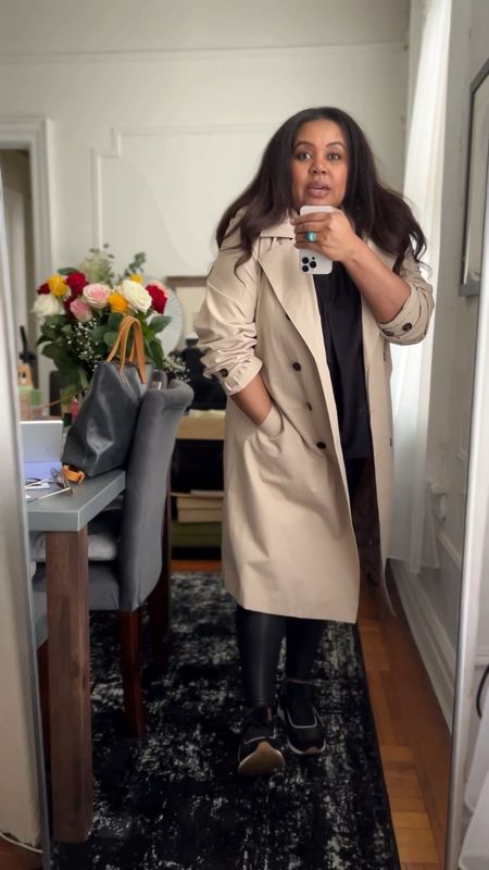 It's very chilly in NY today so this OOTD is way more fall than spring but you gotta work with what you got. Trench is from Amazon The Drop and it is a spring staple. Wearing XXL. Faux leather Spanx in 2X, runs very small. Black sneakers are narrow, size up.
.
.
mid-size style, midsize outfit, Amazon Fashion, luxury sneakers, leather leggings #FoundItOnAmazon Spanx leggings, Patranila, city style 

#LTKcurves #LTKSeasonal #LTKstyletip