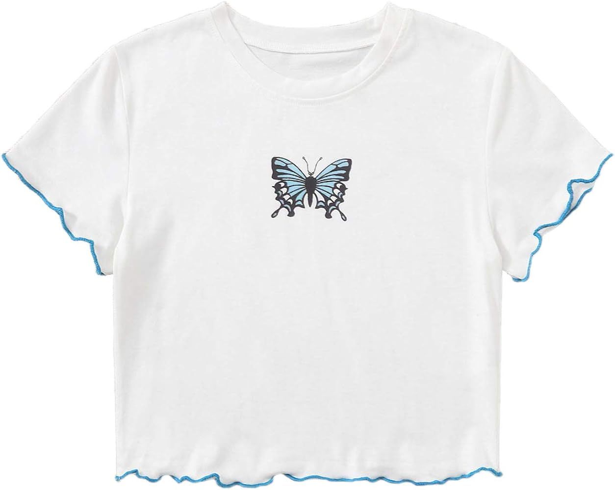 SweatyRocks Women's Basic Crop Top Short Sleeve Round Neck Tee T-Shirt | Amazon (US)
