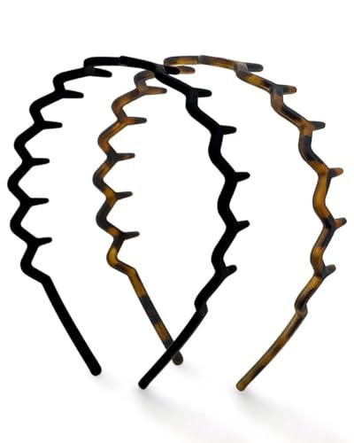 Kitsch Zig Zag Headbands, Recycled Plastic Wavy Hair Band with Teeth, Headband for Women and Men, Classic 90s Hair Accessories, 2pcs (Black and Brown) | Amazon (US)