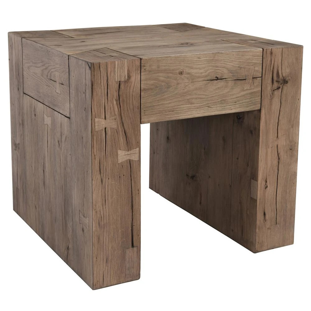 Brissy Rustic Lodge Brown Oak Square End Table | Kathy Kuo Home