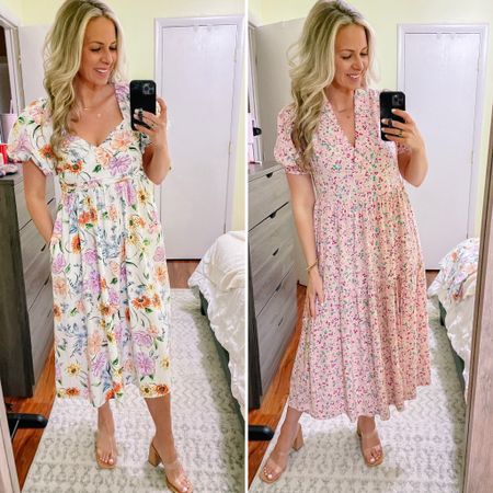 Wedding guest dresses, dresses 

Wearing a small in the white dress (fits TTS) & an XS in the pink (fits oversized/generous!) 

Heels: 7.5, fit TTS 

#LTKwedding #LTKunder100 #LTKsalealert