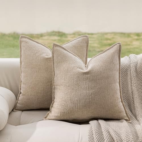 DWR Decorative Throw Pillow Covers Set of 2, 18x18 Crinkled Chenille Textured Cushion Covers for ... | Amazon (US)