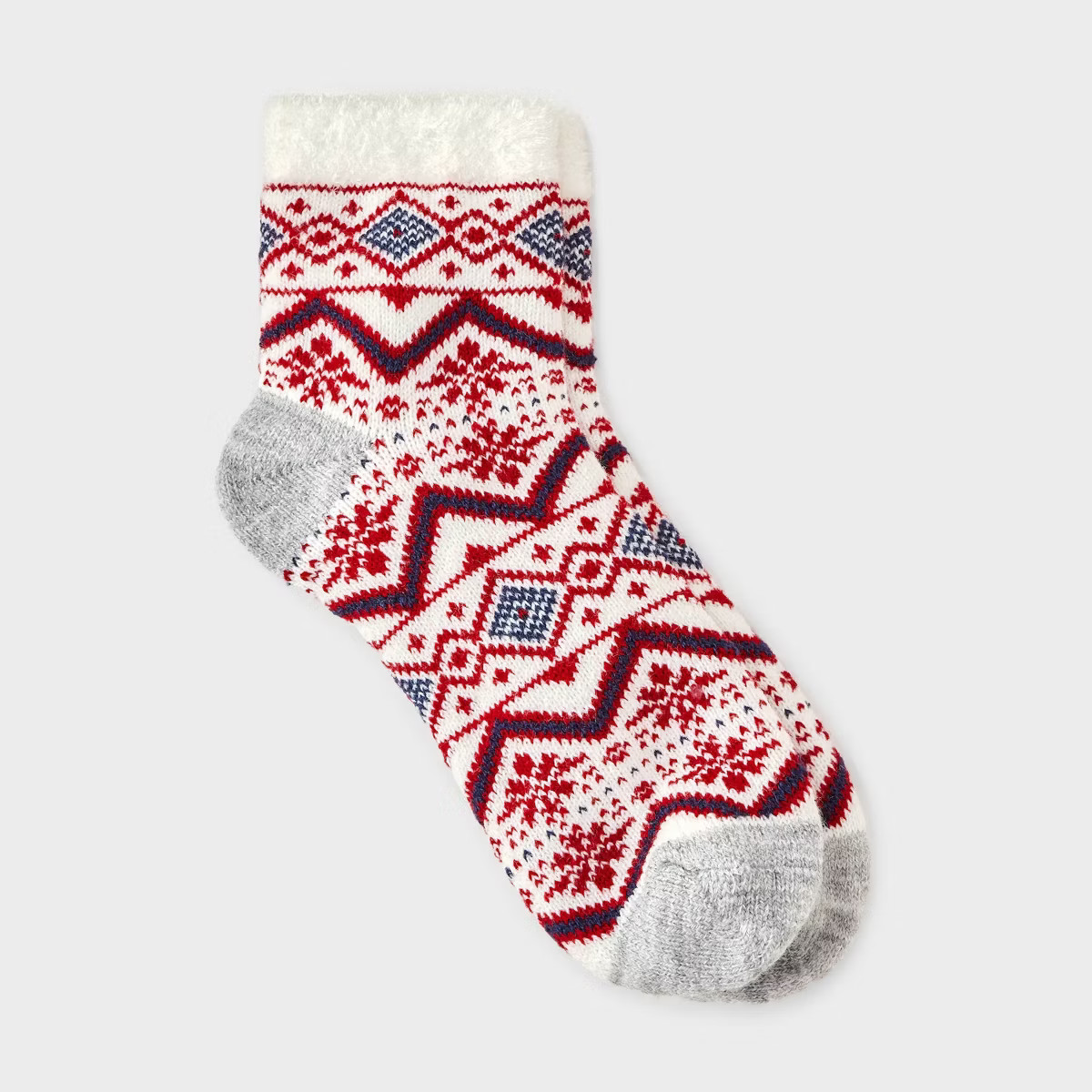 Women's Mixed Geo Double Lined Cozy Ankle Socks - Auden™ Ivory/Red/Heather Gray 4-10 | Target