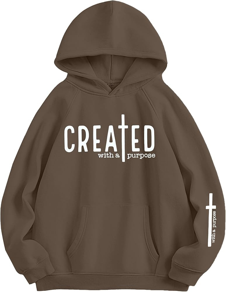 EGELEXY Created with a Purpose Hoodie Christian Sweatshirt for Women Religious Faith Shirt Bible ... | Amazon (US)