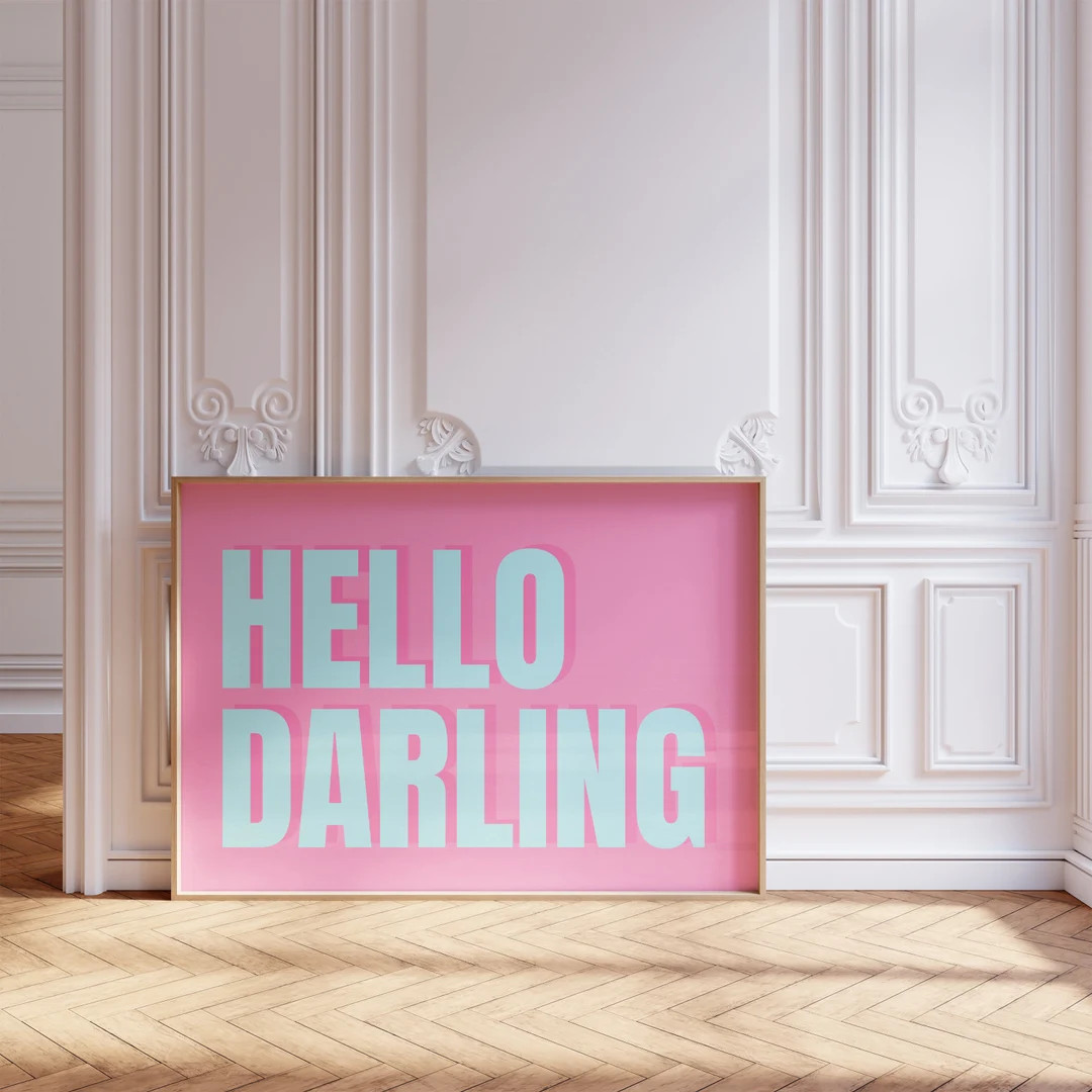 Hello Darling Minimalist Quote Poster / Girly Preppy Decor / Simple Typography Wall Art | Etsy (US)