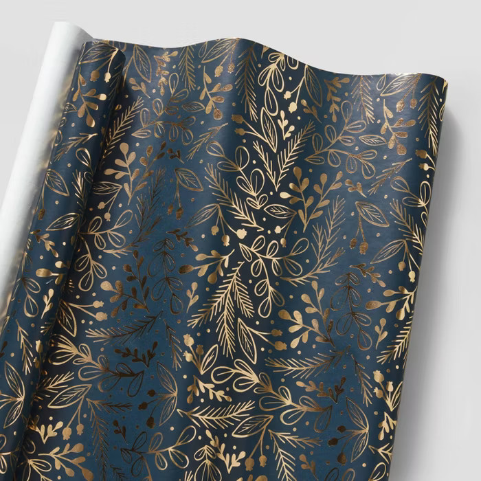 Botanical Gift Wrap Gold/Navy - Wondershop™ | Target