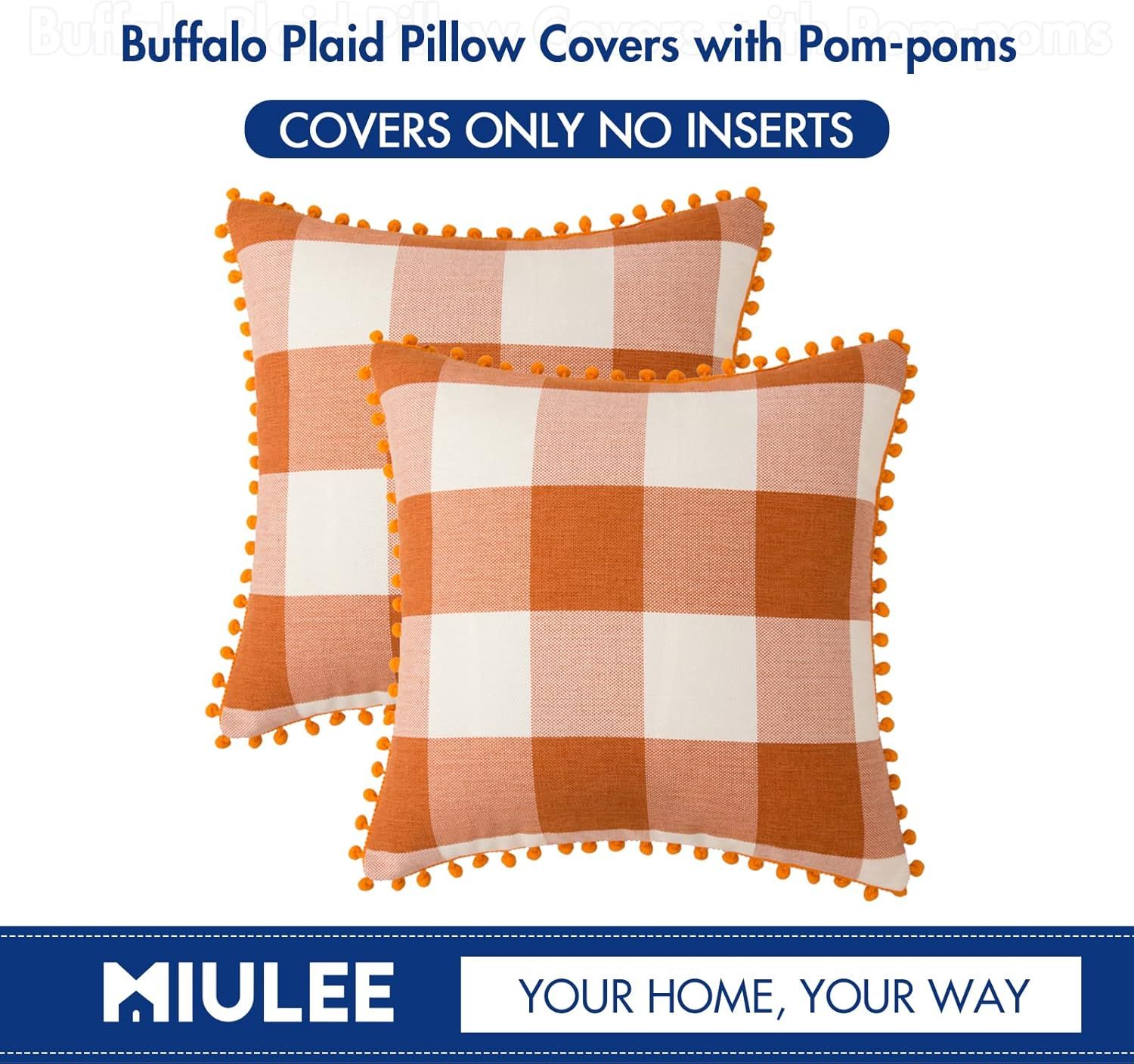 MIULEE Set of 2 Fall Halloween Farmhouse Buffalo Plaid Check Pillow Cases with Pom-poms Decorativ... | Amazon (US)