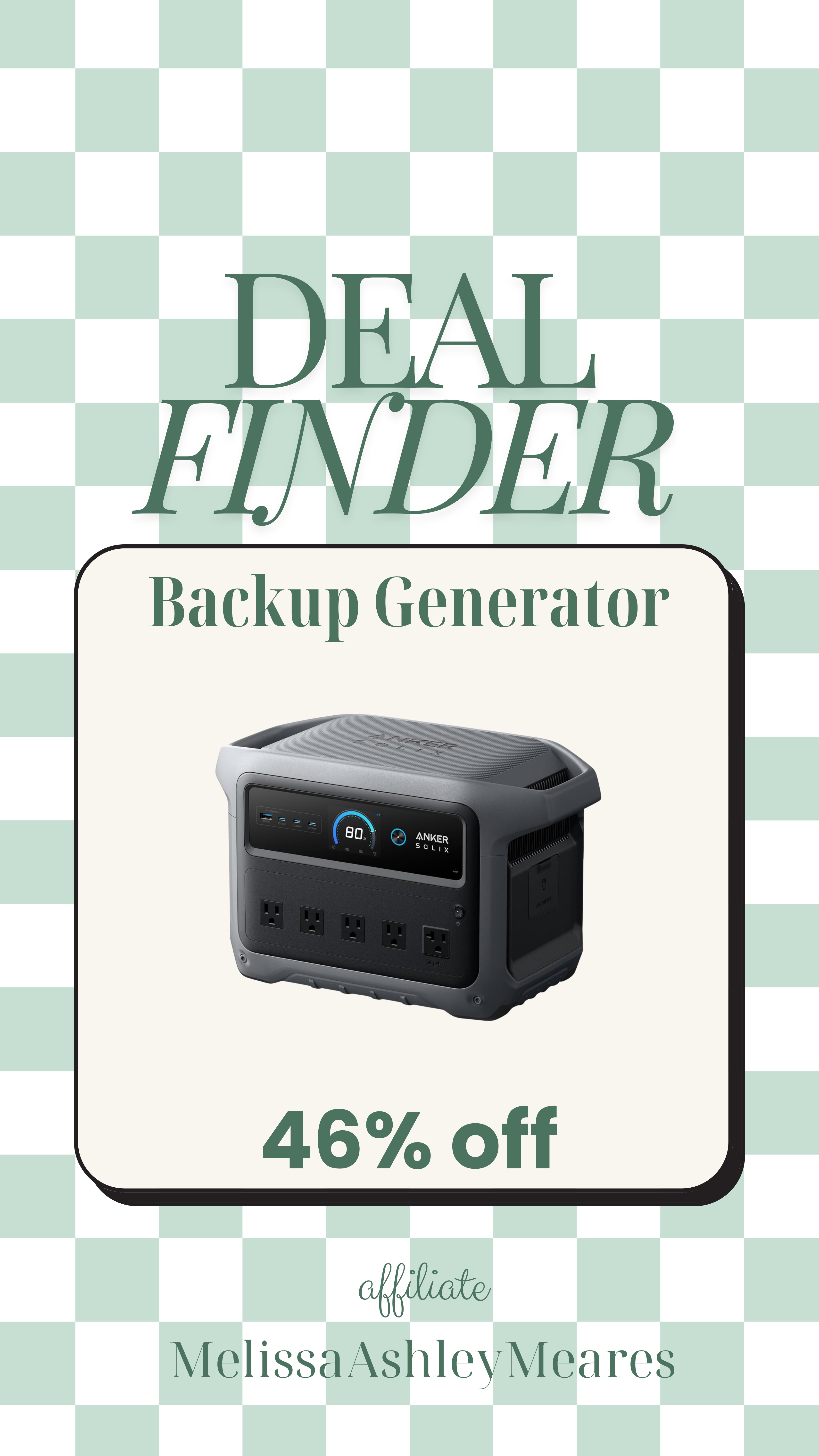 A great deal on a generator ⚡
A practical purchase that gives you real peace of mind, especially with the weather we've been having.  It's great for camping too!

Anker Solix portable power station, backup generator, solar generator

 

 #LTKSeasonal #LTKHome #LTKSaleAlert
