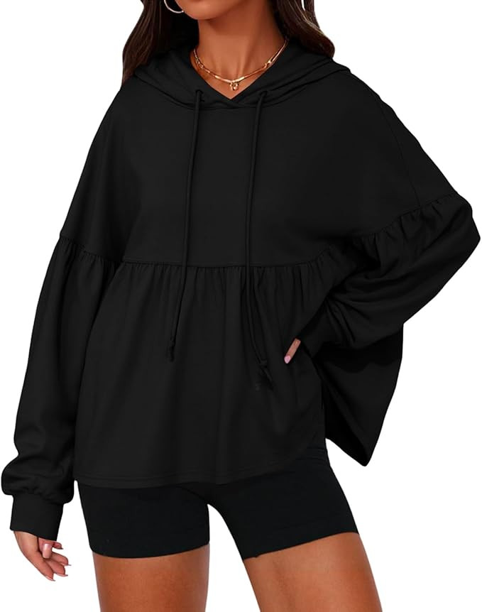 Fisoew Womens Oversized Hoodies Sweatshirts Casual Lantern Long Sleeve Drawstring Peplum Hem Loos... | Amazon (US)