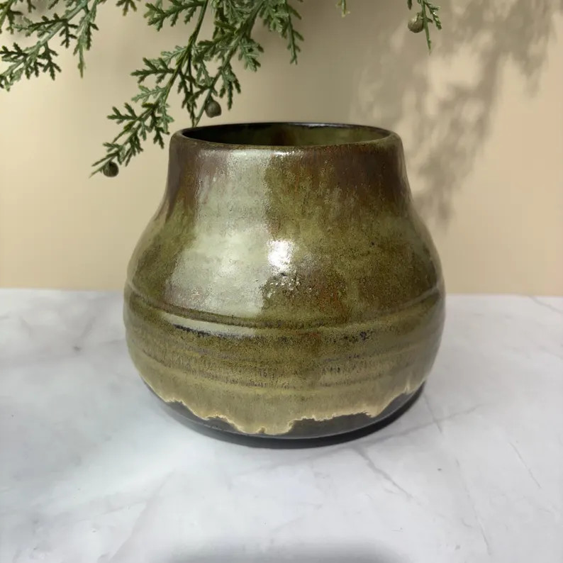 Handmade Ceramic Flower Vase Pottery Handcrafted Decoration Gift Green Brown | Etsy (Global)