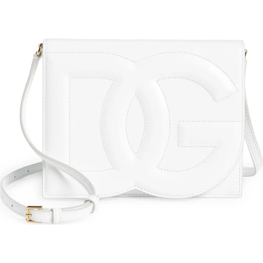 Dolce&Gabbana DG Logo Flap Leather Crossbody Bag in Optical White at Nordstrom | Nordstrom