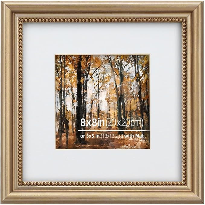 8x8 in Wood Classic Gallery Picture Frame, Ornate Beaded Inner, Matted for 5x7 Photo, Tabletop or... | Amazon (US)