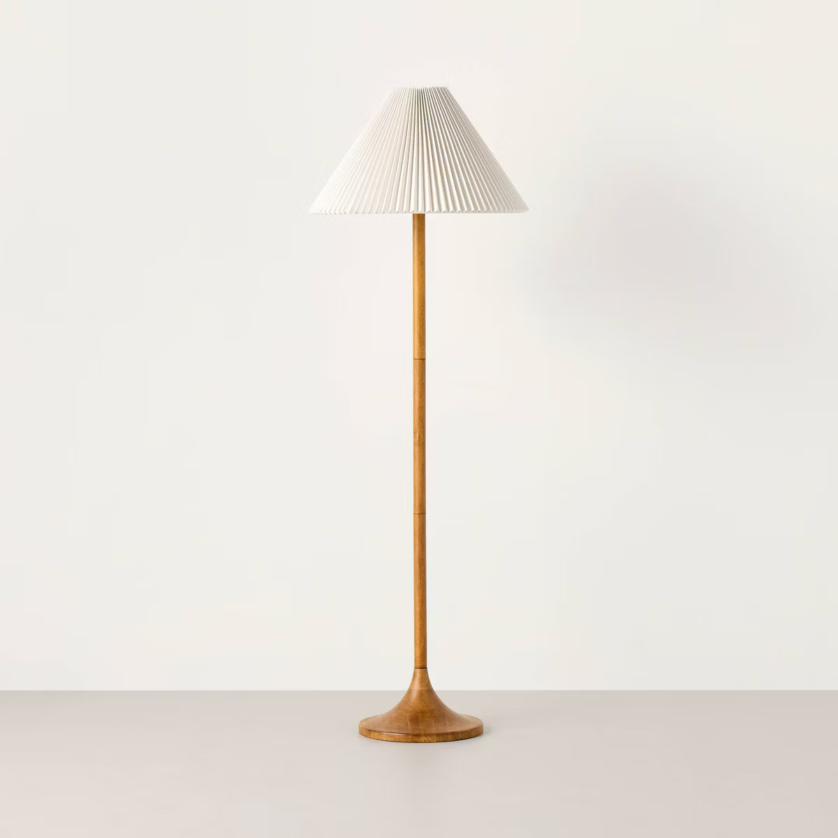 Wood Mid Tone Floor Lamp with Cotton Pleated Shade - Hearth & Hand™ with Magnolia | Target