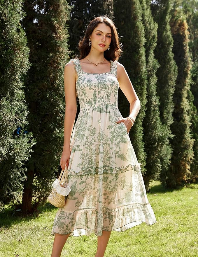 Scarlet Darkness Floral Dress for Women 2026 Flowy Sundress Smocked Cottagecore Dresses | Amazon (US)