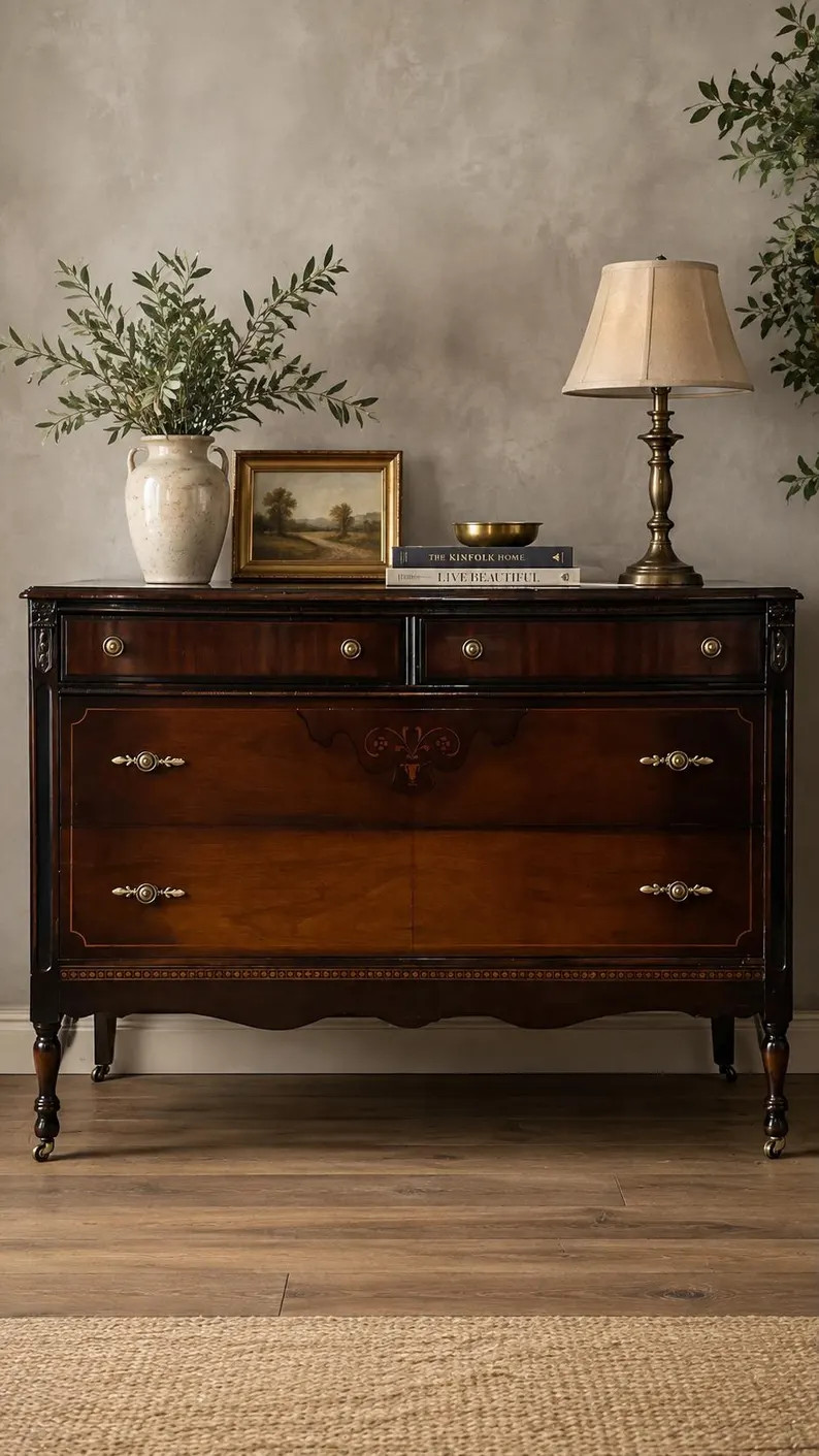 Vintage Walnut Dresser | Restored Solid Wood Chest of Drawers, 1920s Antique Furniture | Etsy (Global)